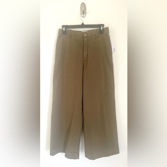 Caslon Nordstrom Women’s Olive Burnt Wide Leg Twill Pants Sz 4 High Rise BNWT - Picture 5 of 12